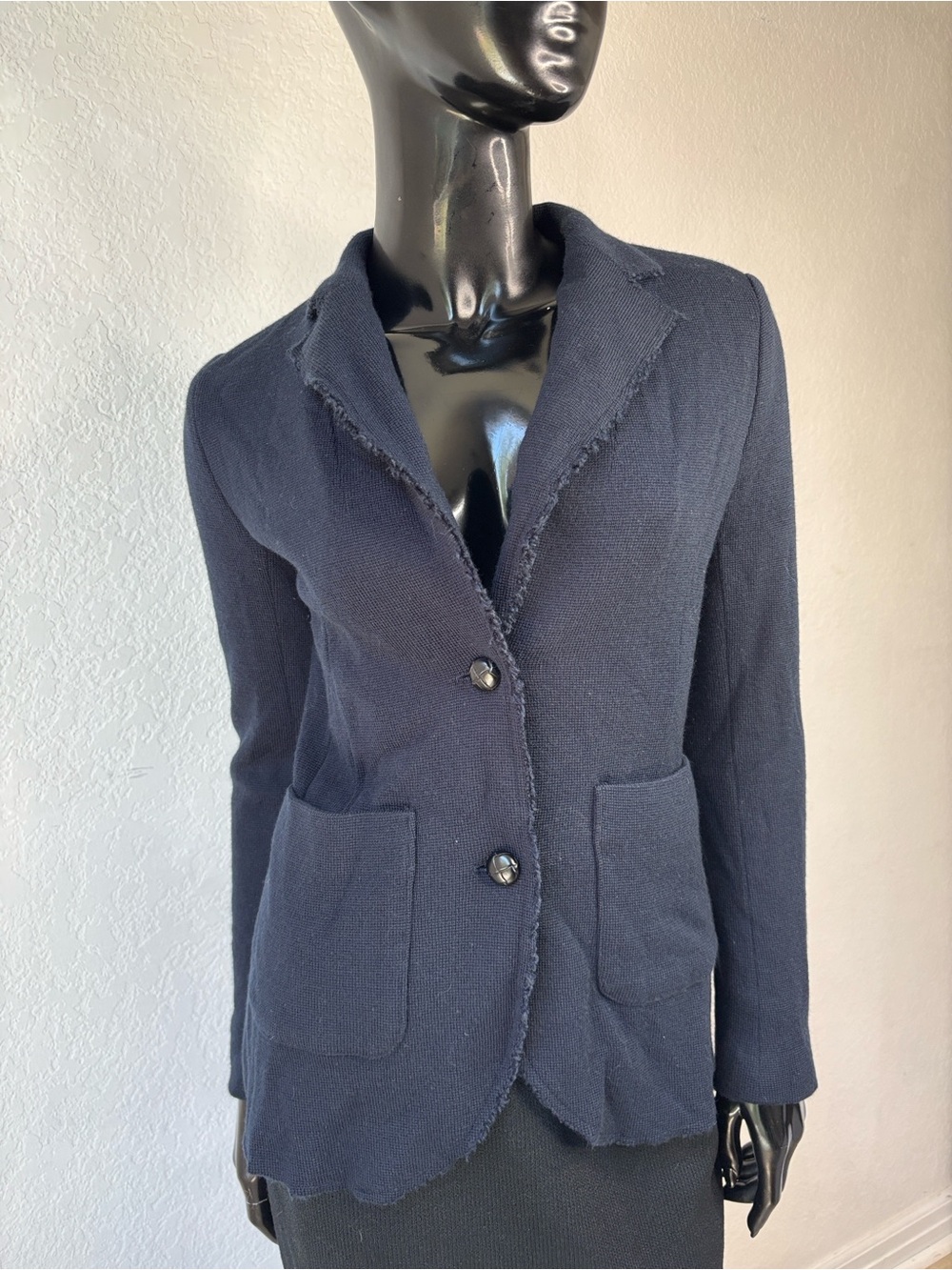 baldwin Navy Knit Blazer with Patch Pockets